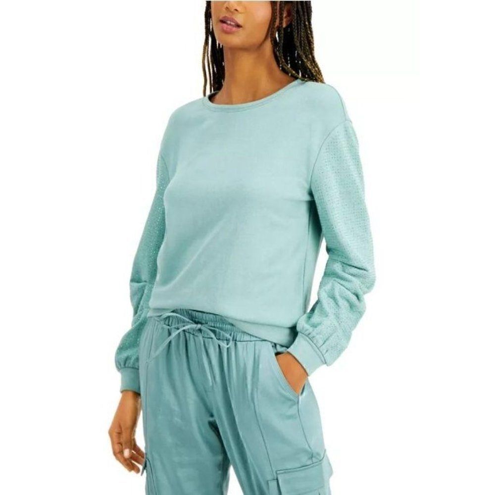 ‎INC Sweatshirt Top Small Sage Green Glitter-Sleeve - Picture 6 of 6